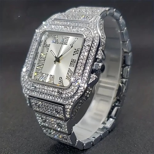 Men watch luxury iced silver - men's,